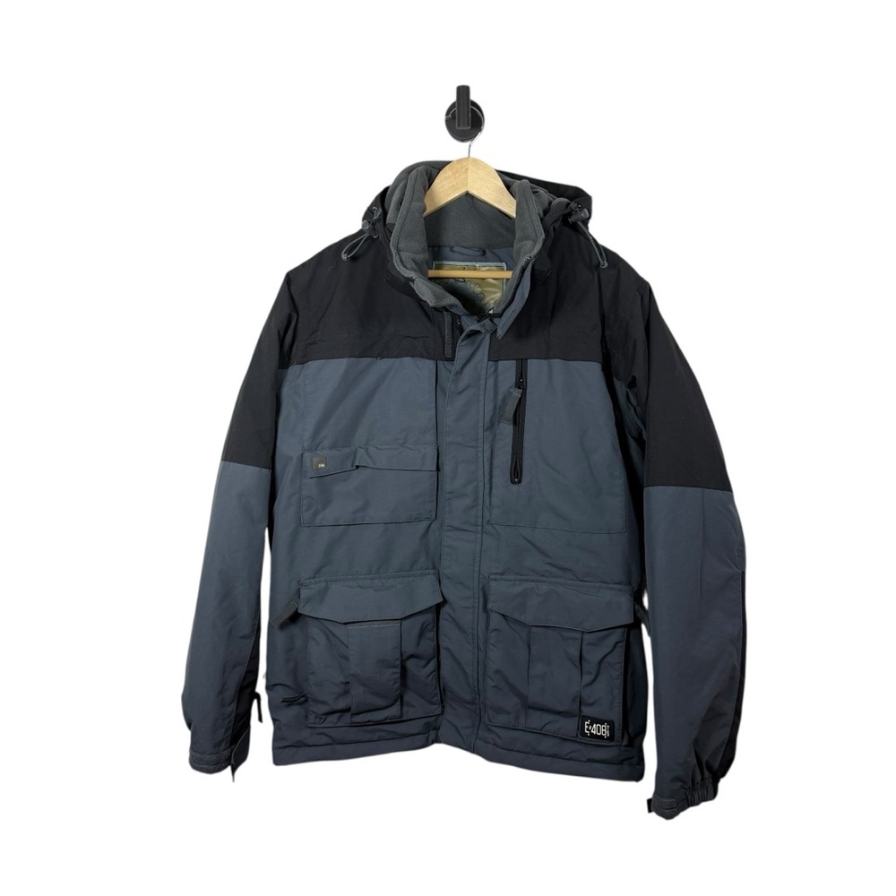 E408 Men’s Hooded Colorblock Ski/Snowboard Jacket Grey/Black M